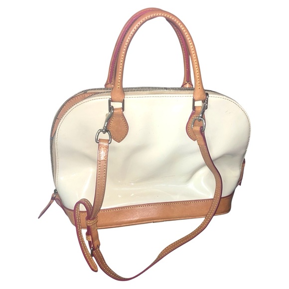 Dooney and Bourke, Zip Zip Satchel, Patent Leather, Pearl White, Tan Trim - Picture 2 of 4